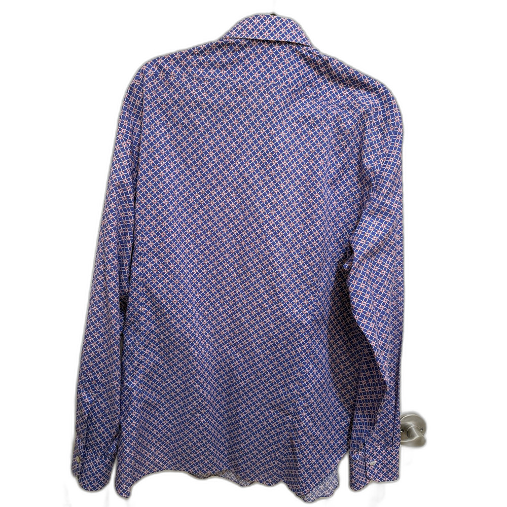 Men's Designer Kiton Cotton Blue Button Down Dress Shirt Orange Print 17.5 x 44 - Picture 8 of 8